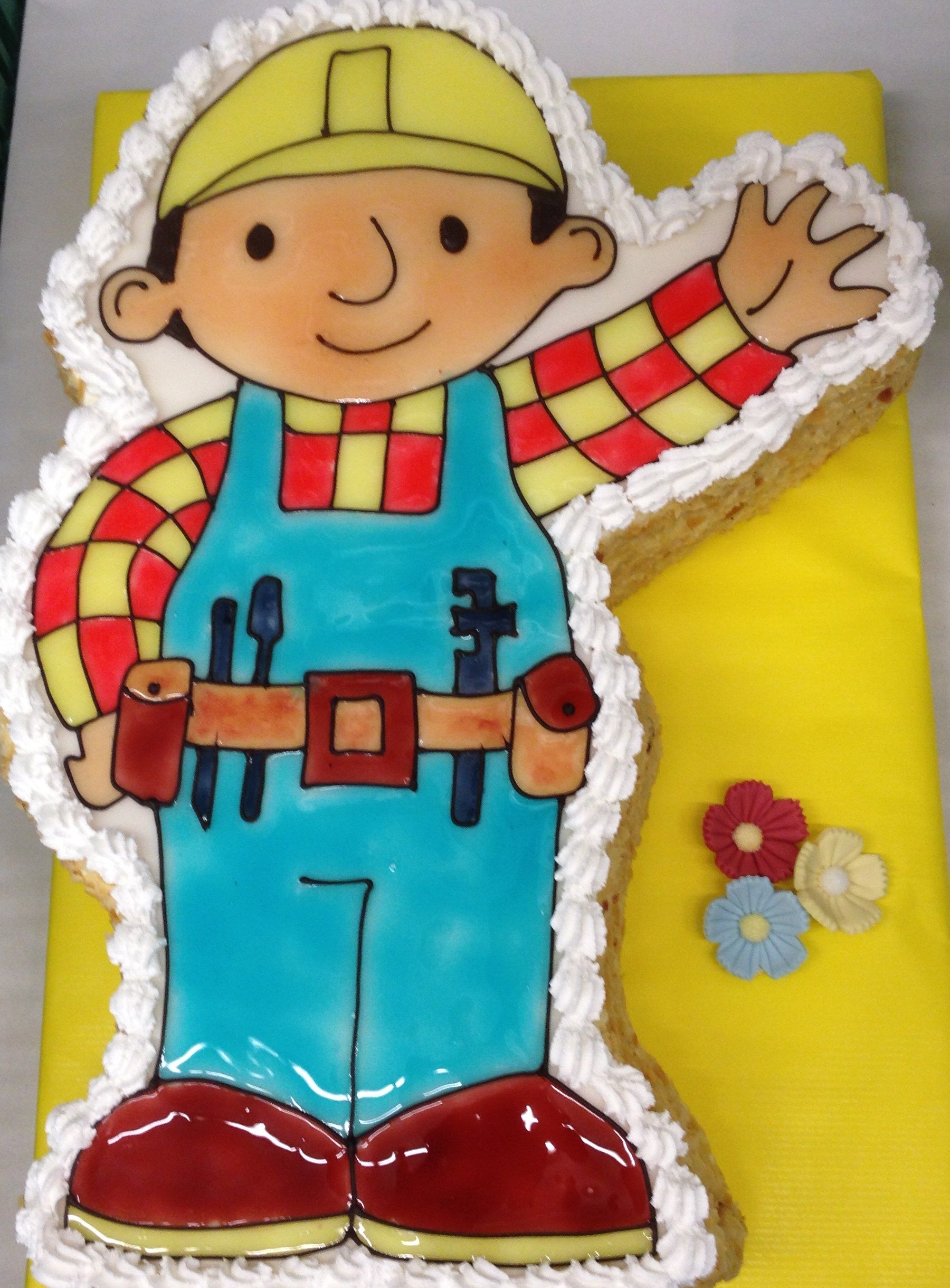 Ein Kuchen mit einem Bild von Bob dem Baumeister darauf