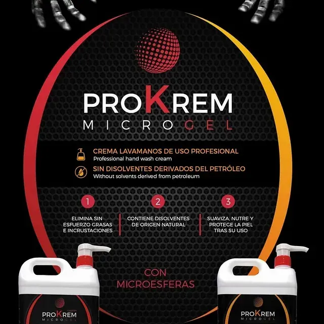 Dos botellas de microgel Prokrem sobre un fondo negro.