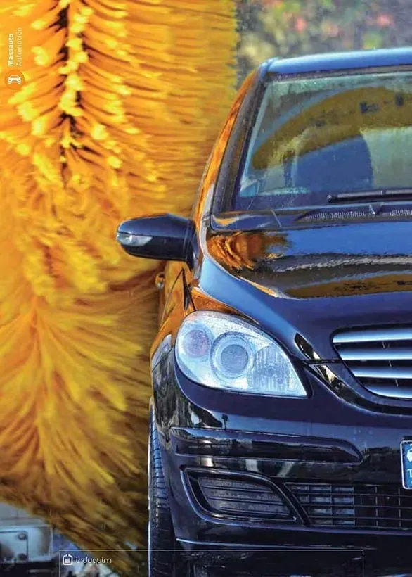 Un coche negro está siendo lavado en un lavadero de coches.