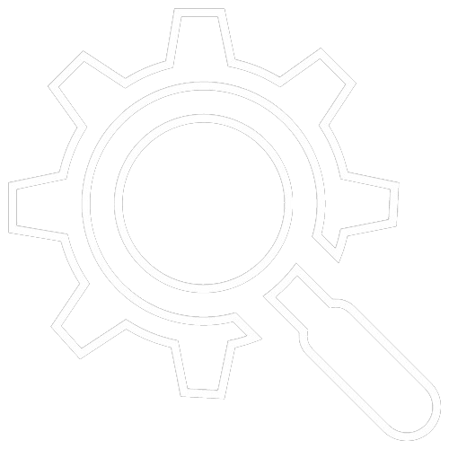 Lupa sobre el icono de engranaje, que representa la configuración de búsqueda.