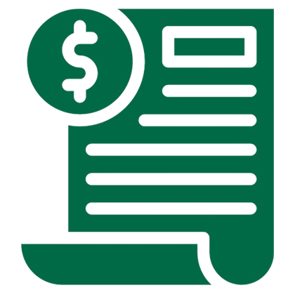 Documento verde con un icono de signo de dólar, que representa las finanzas.