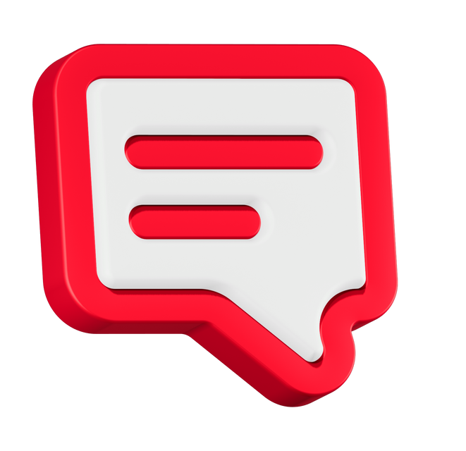 Une bulle de dialogue 3D rouge et blanche avec deux lignes horizontales.