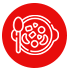 Un plato de comida con una cuchara dentro de un círculo rojo.