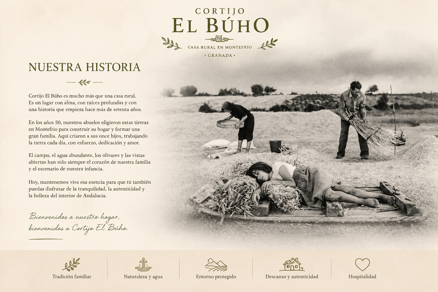 Historia familiar de Cortijo El Búho, antigua finca agrícola en Montefrío desde los años 50
