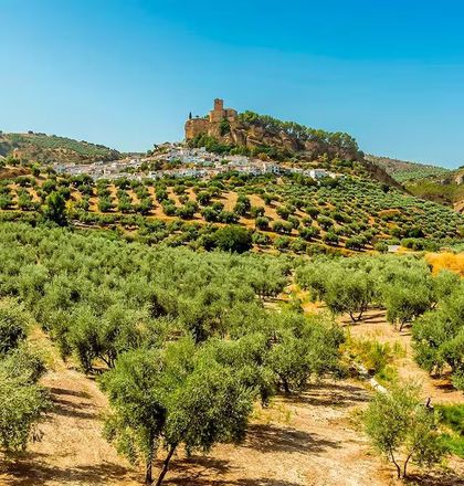 Vista de Montefrío rodeado de olivares y naturaleza en el interior de Granada
