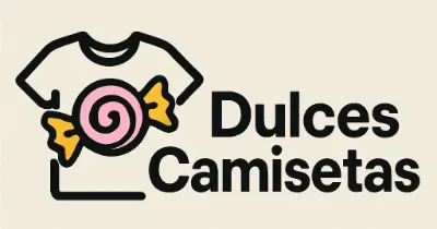 Logotipo de Dulces Camisetas con una camiseta blanca y un icono de caramelo rosa.