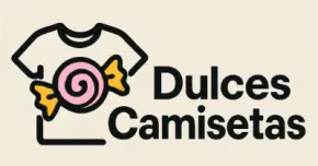 Logotipo de Dulces Camisetas con una camiseta blanca y un icono de caramelo rosa.