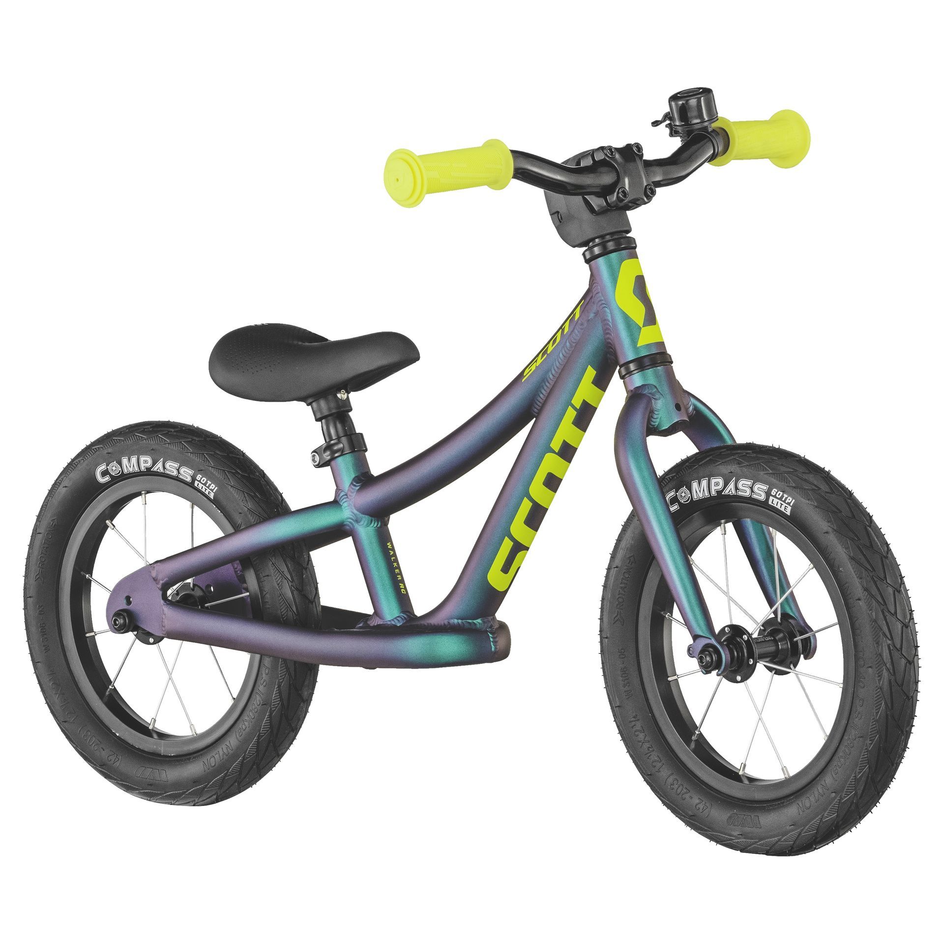 Un vélo junior bleu et vert, de la marque Scott