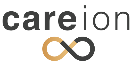 Un logo pour une entreprise appelée careion avec un symbole de l'infini.