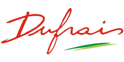 Le logo dufrais est rouge et vert sur fond blanc.