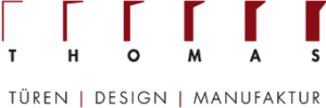 Ein rot-weißes Logo für die Thomas Türen Design Manufaktur