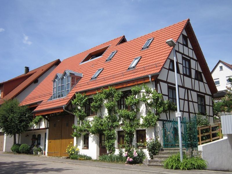 HB Holzbau Breymaier GmbH – Weißes Stadthaus mit Schrägdach und Bepflanzung