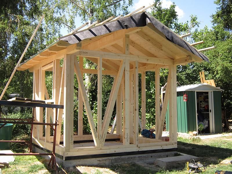 HB Holzbau Breymaier GmbH – Holzgerüst mit fertigem Dach für eine Gartenlaube