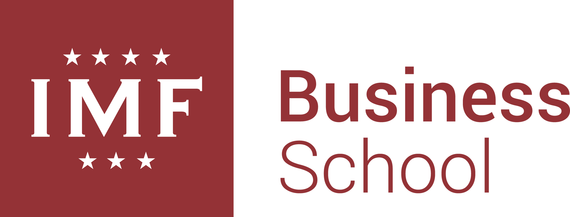 El logotipo de la escuela de negocios del FMI es rojo y blanco.