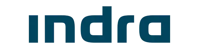 La palabra Indra está escrita en azul sobre un fondo blanco.
