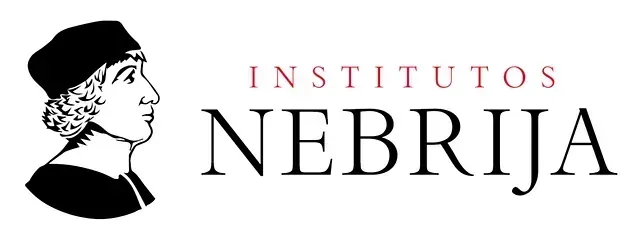Un logotipo para el Instituto Nebrija con el dibujo de una cabeza de hombre.