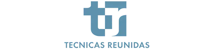 Un logotipo azul para técnicas reunidas sobre un fondo blanco.