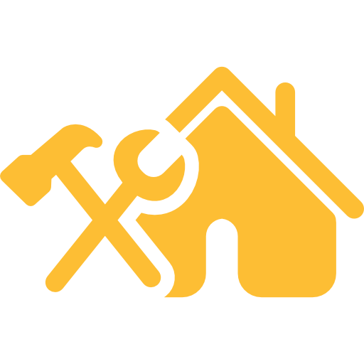 Un icono amarillo de una casa con un martillo y una llave inglesa.