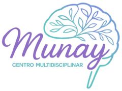 Logotipo de Munay, centro multidisciplinario. Presenta un cerebro con hojas y el nombre en cursiva.