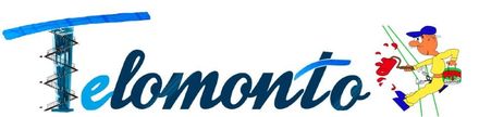 Logotipo de Telomonto. Texto en letra azul con una estructura similar a una torre azul que representa la letra "T".