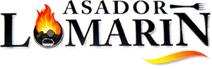 Un logo para asador lomarín con fuego y tenedor.
