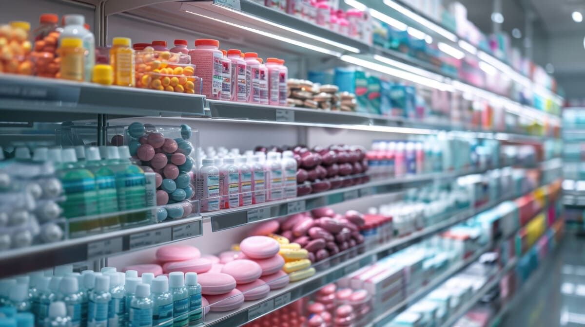 Estantes repletos de productos de higiene 