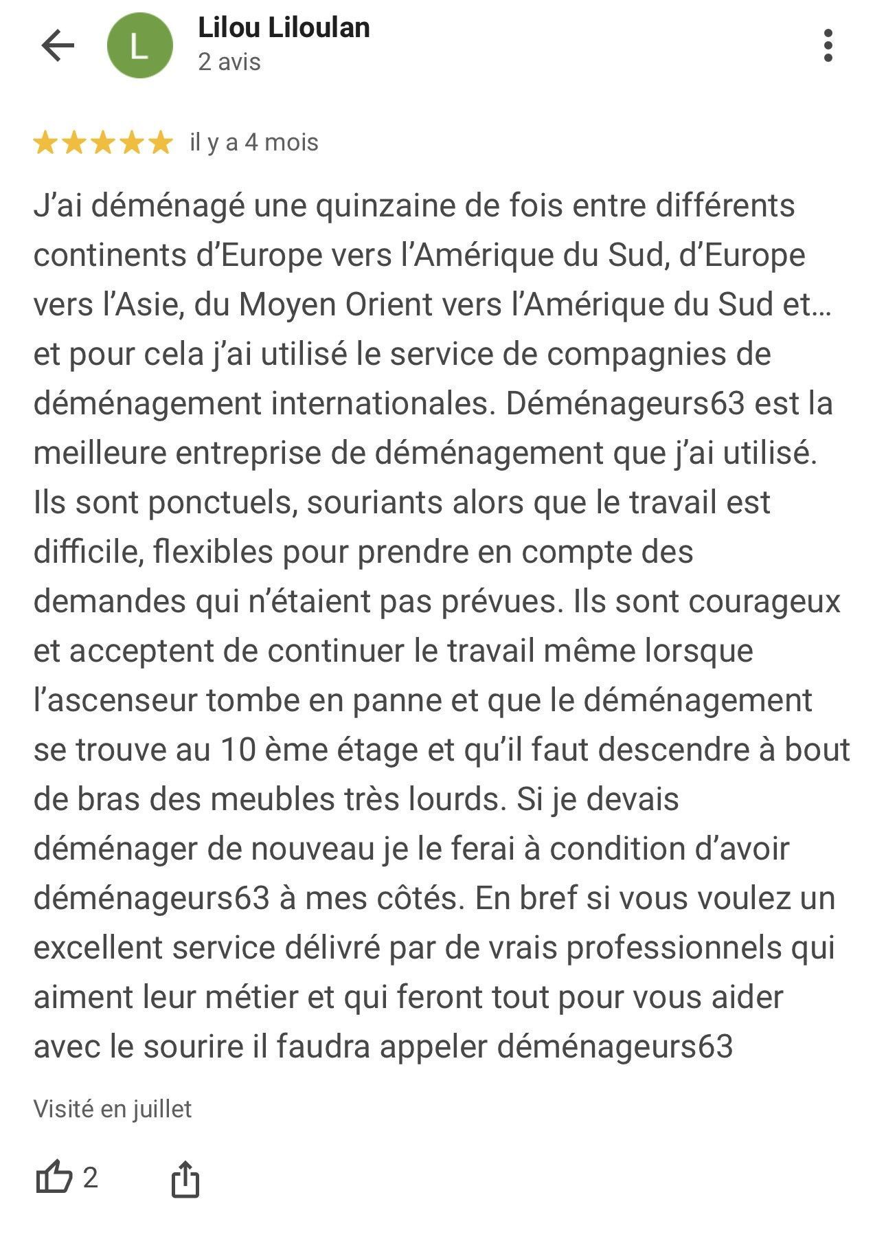 Avis google Lilou Liloulan