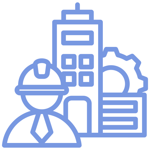 Icon mit Bauarbeiter und Hochhäusern