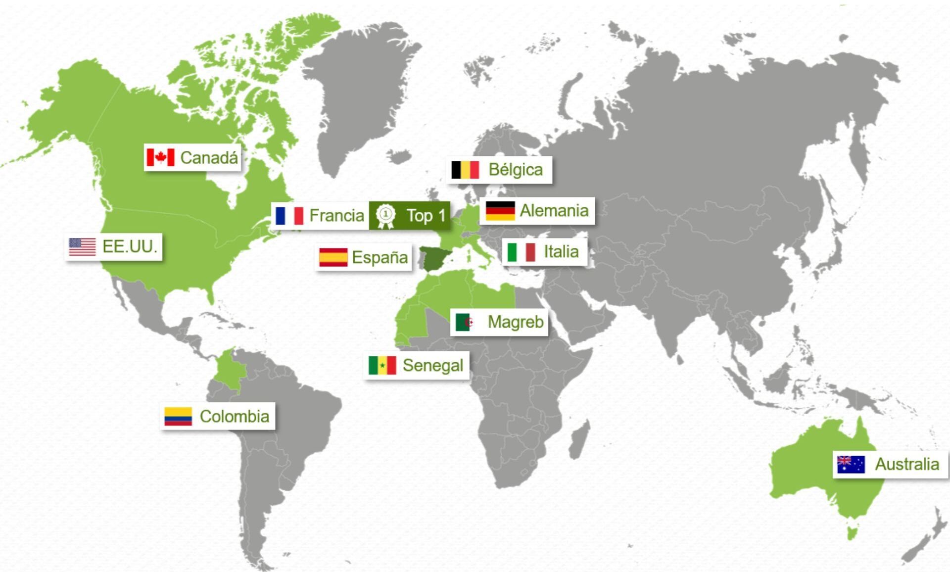 Un mapa del mundo con banderas.