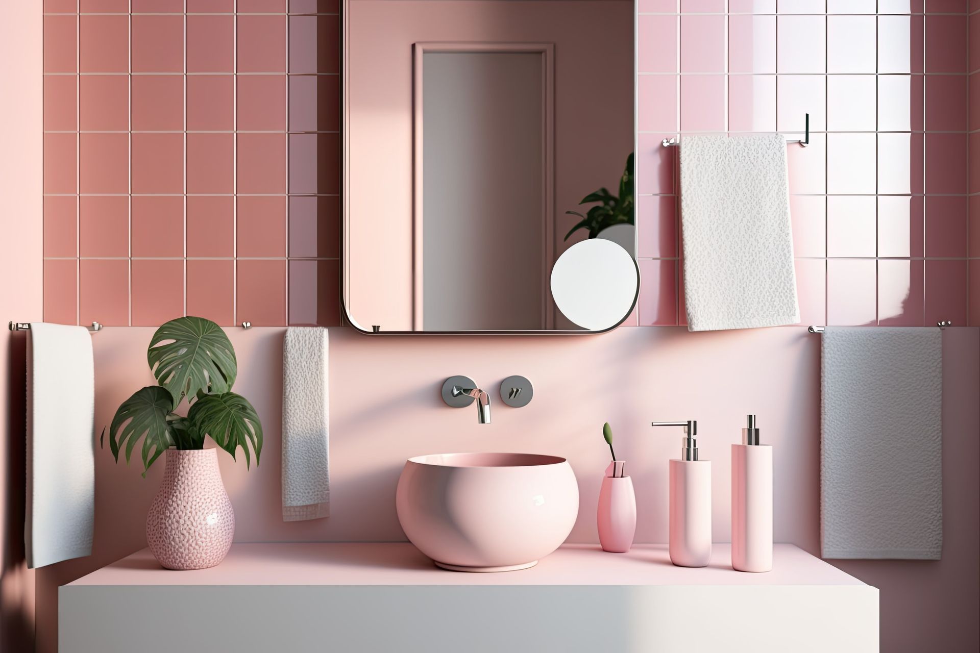 Salle de bains et carrelage rose