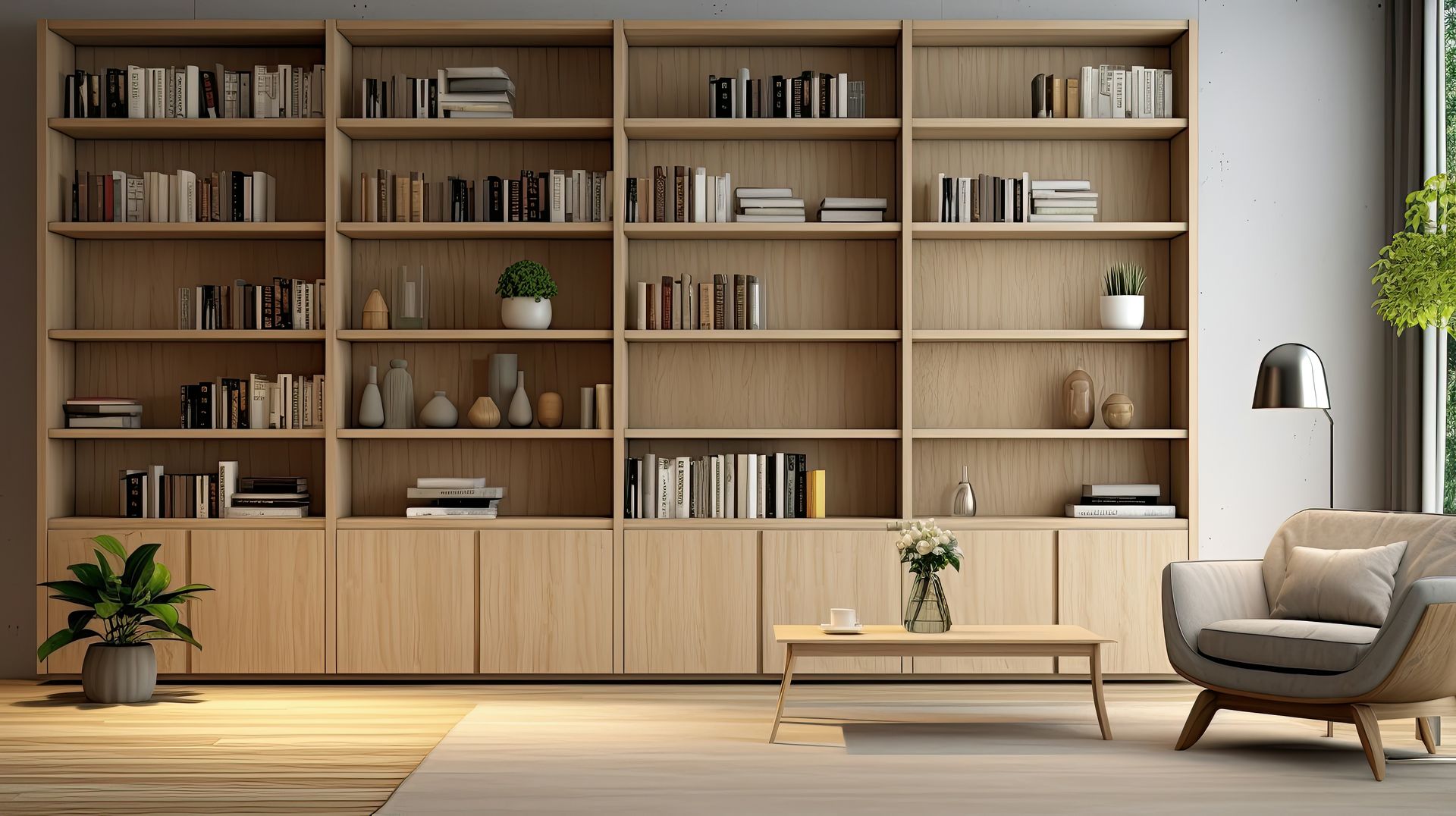 Bibliothèque marron dans salon