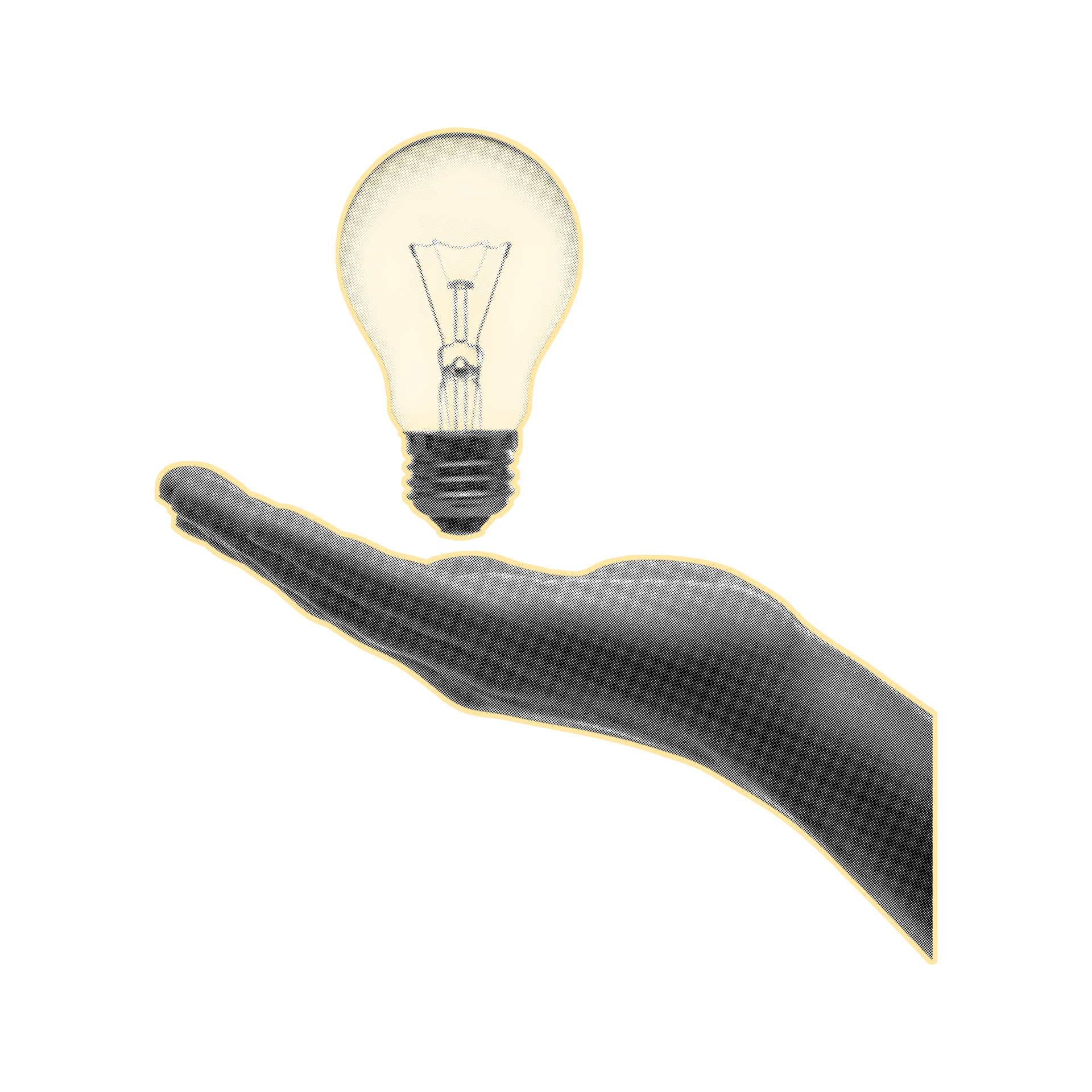 Main tenant une ampoule allumée avec un effet de demi-teintes.