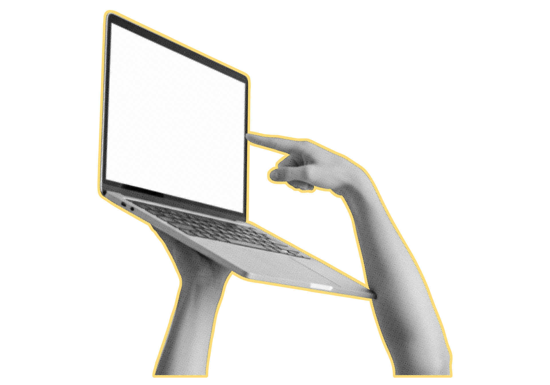 Mains qui tiennent un PC ouvert