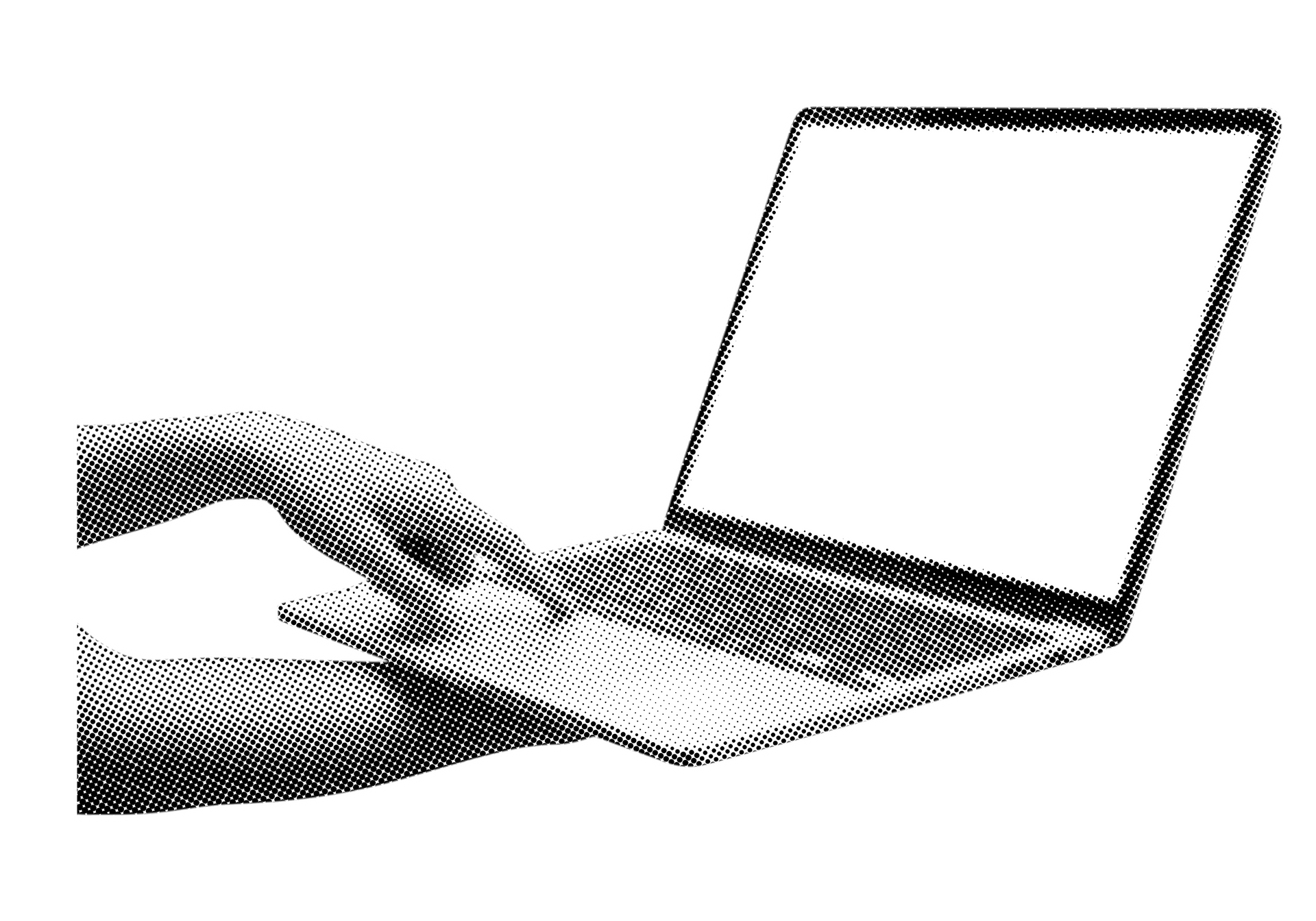 Des mains qui tapent sur un ordinateur portable dont l'écran est blanc.