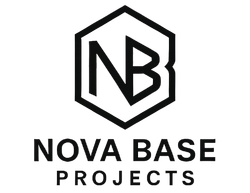 Logotipo para Nova Base Projects: hex&aacute;gono negro con "NB" en el interior, texto "NOVA BASE PROJECTS" debajo.