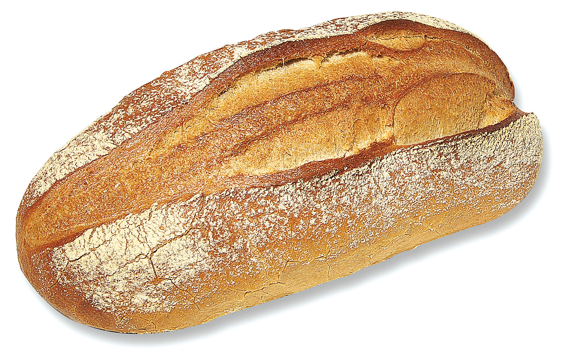 Pain croustillant et doré, à la croûte mouchetée et parsemée de multiples rainures.