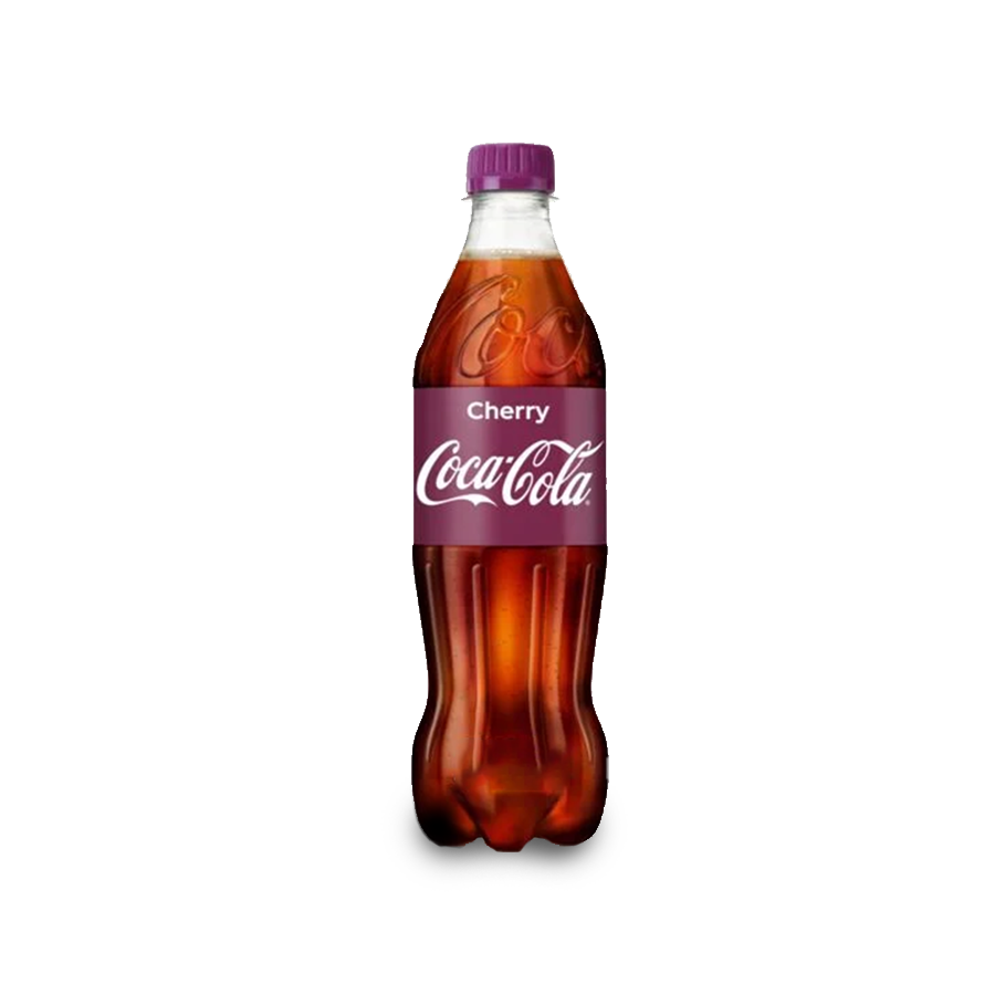 Une bouteille de Coca-Cola Cherry et un pack de 12 bouteilles.