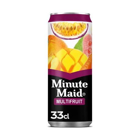 Canette de jus multifruits Minute Maid à la mangue, au fruit de la passion et à la goyave. 33 cl.