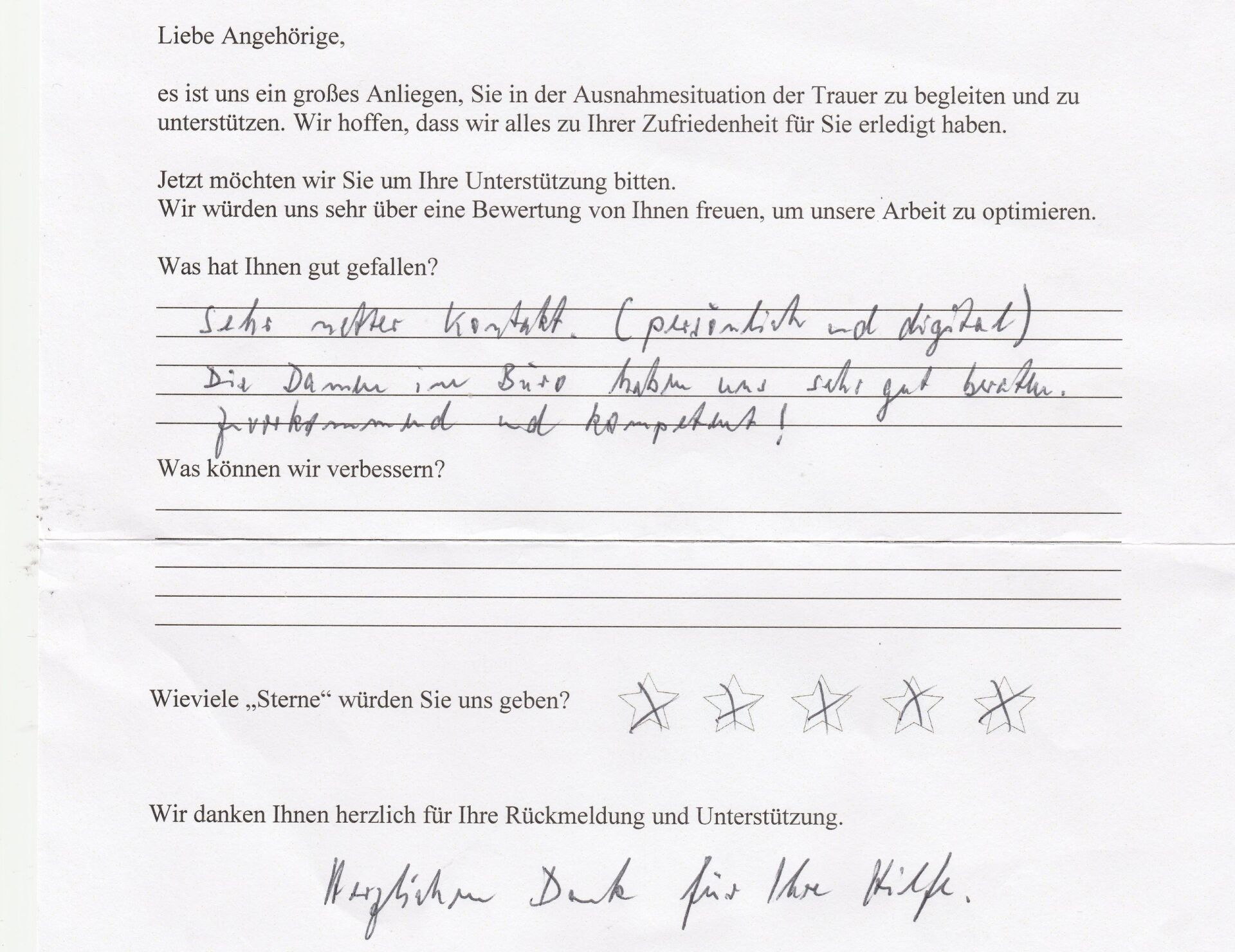 Handschriftliche Notiz mit Sternebewertungen. In einer Antwort werden „roter kentalt“, „pesintihad digital“ und „Haytida Dank füs the Kilp“ erwähnt.