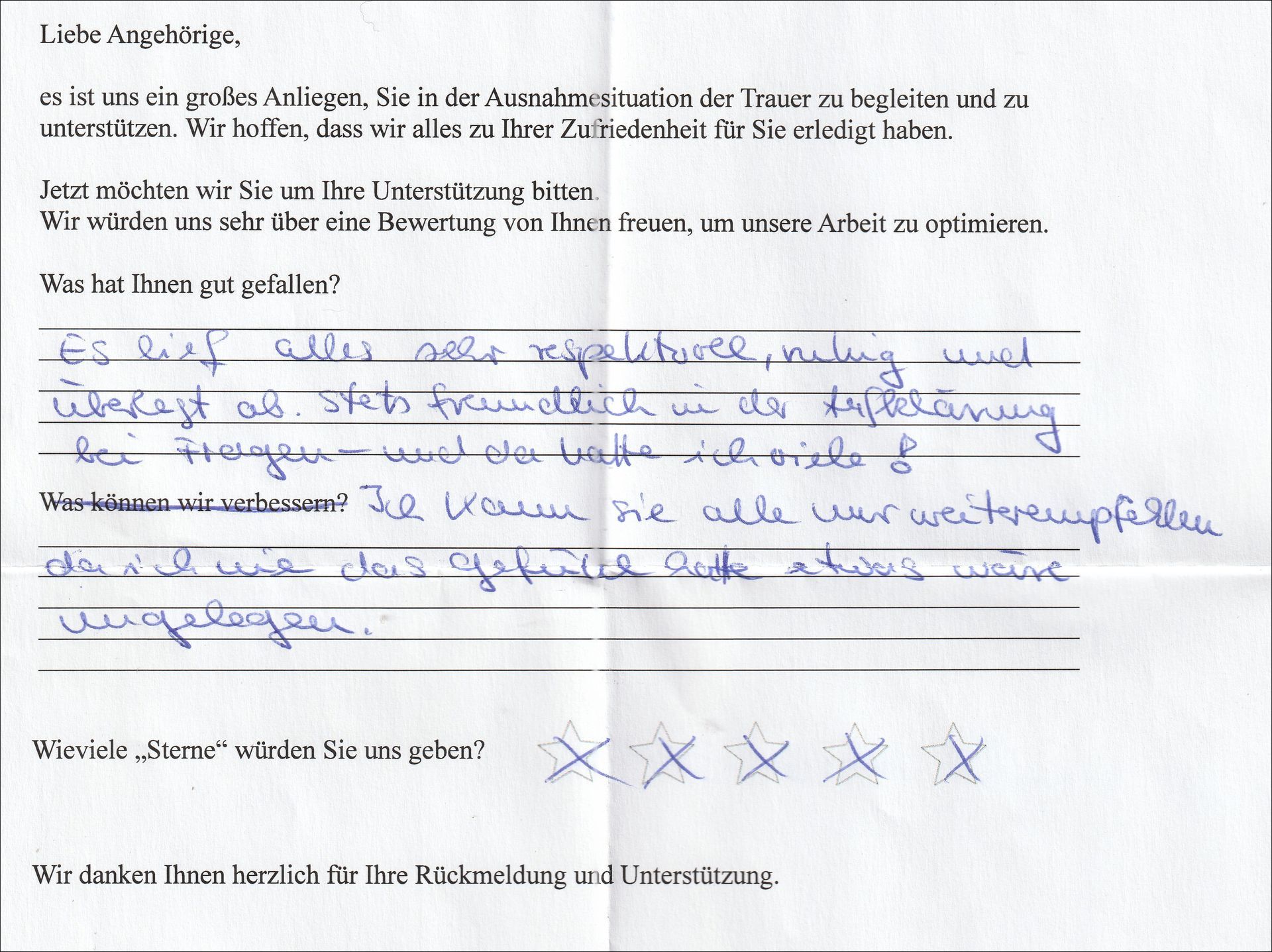 Handschriftliche Notiz mit Text in deutscher Sprache und mehreren durchgestrichenen Kästchen am unteren Rand.