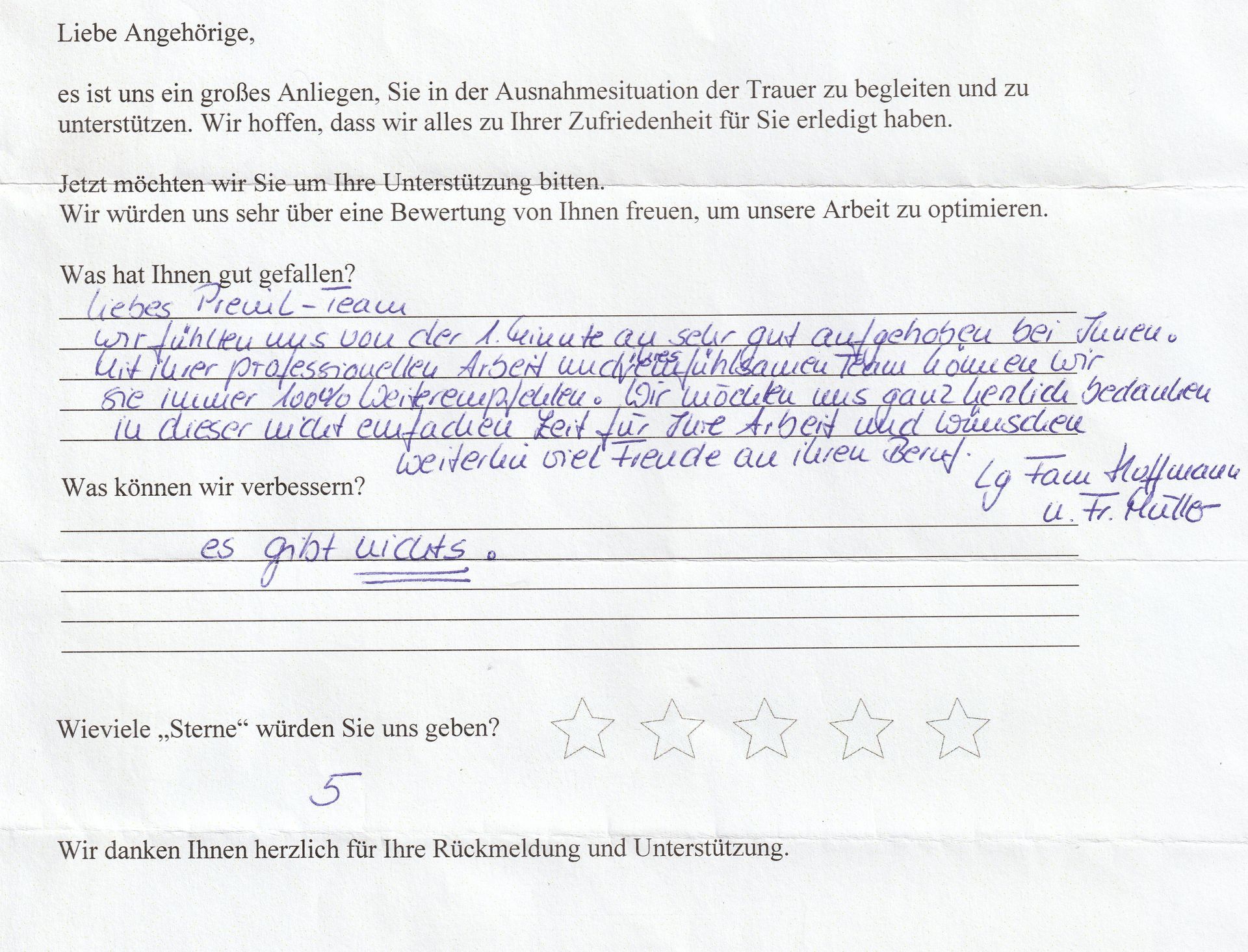 Handschriftliche Rezension mit Bewertung: gute Erfahrung mit dem Produkt. Fünf Sterne.