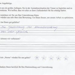 Feedback form, handwritten comments: