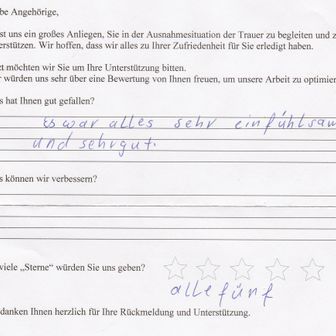 Handwritten feedback on a form: