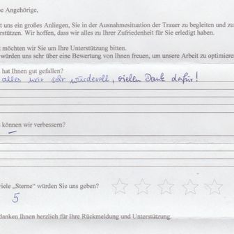 Handwritten feedback on a form: