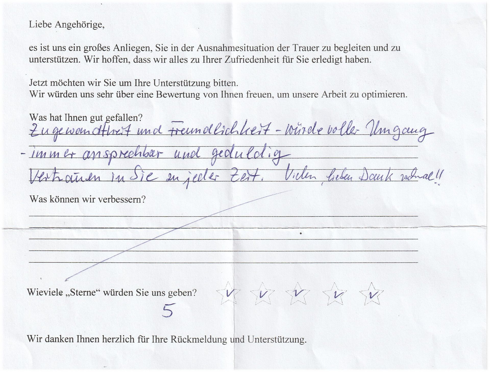 A handwritten note with a rating of