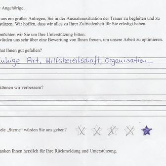 Feedback form with handwritten notes:
