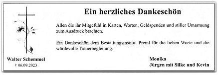 Memorial announcement: Cross, flowers, text