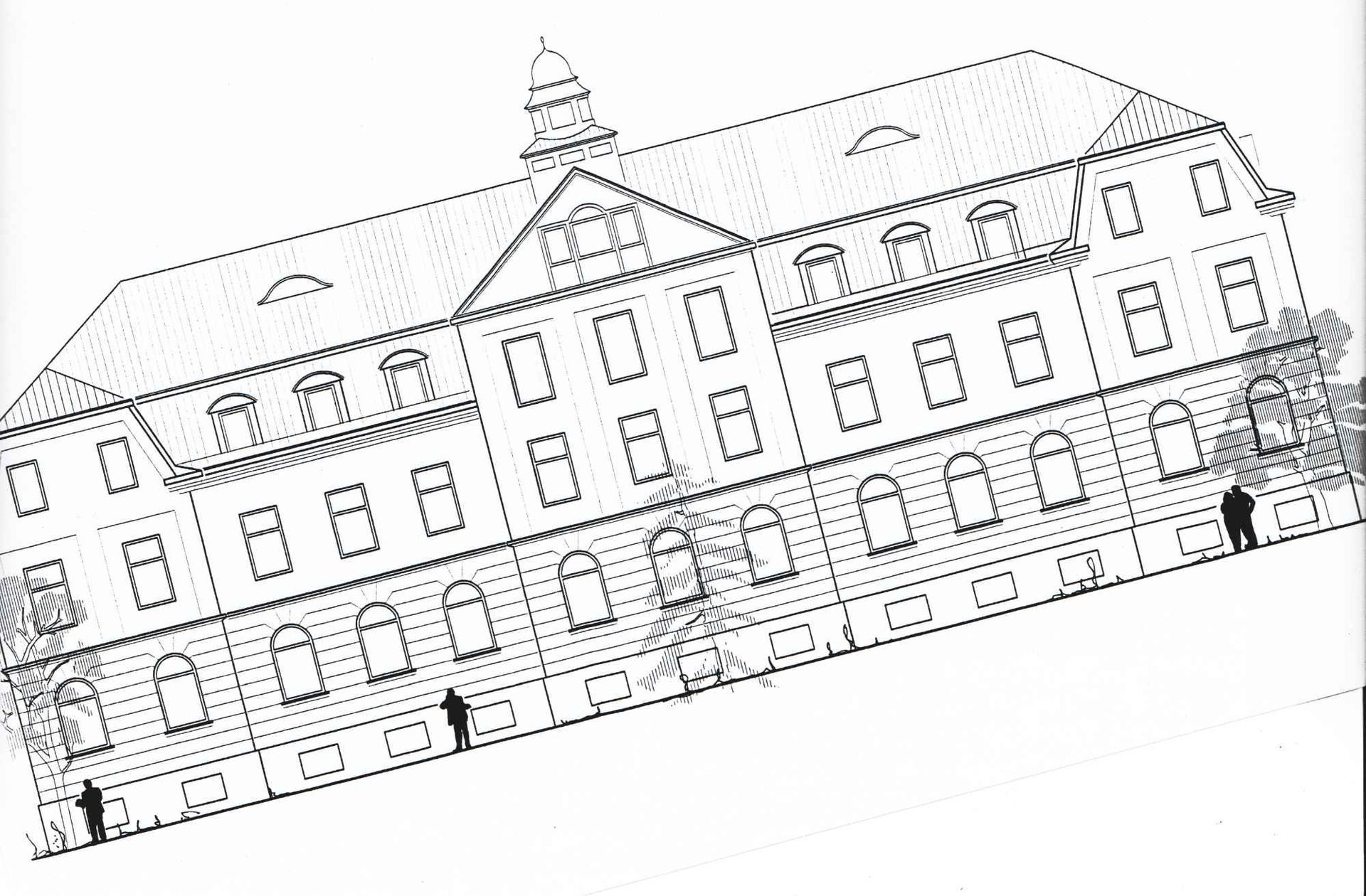 Technische Zeichnung eines großen Bürogebäudes