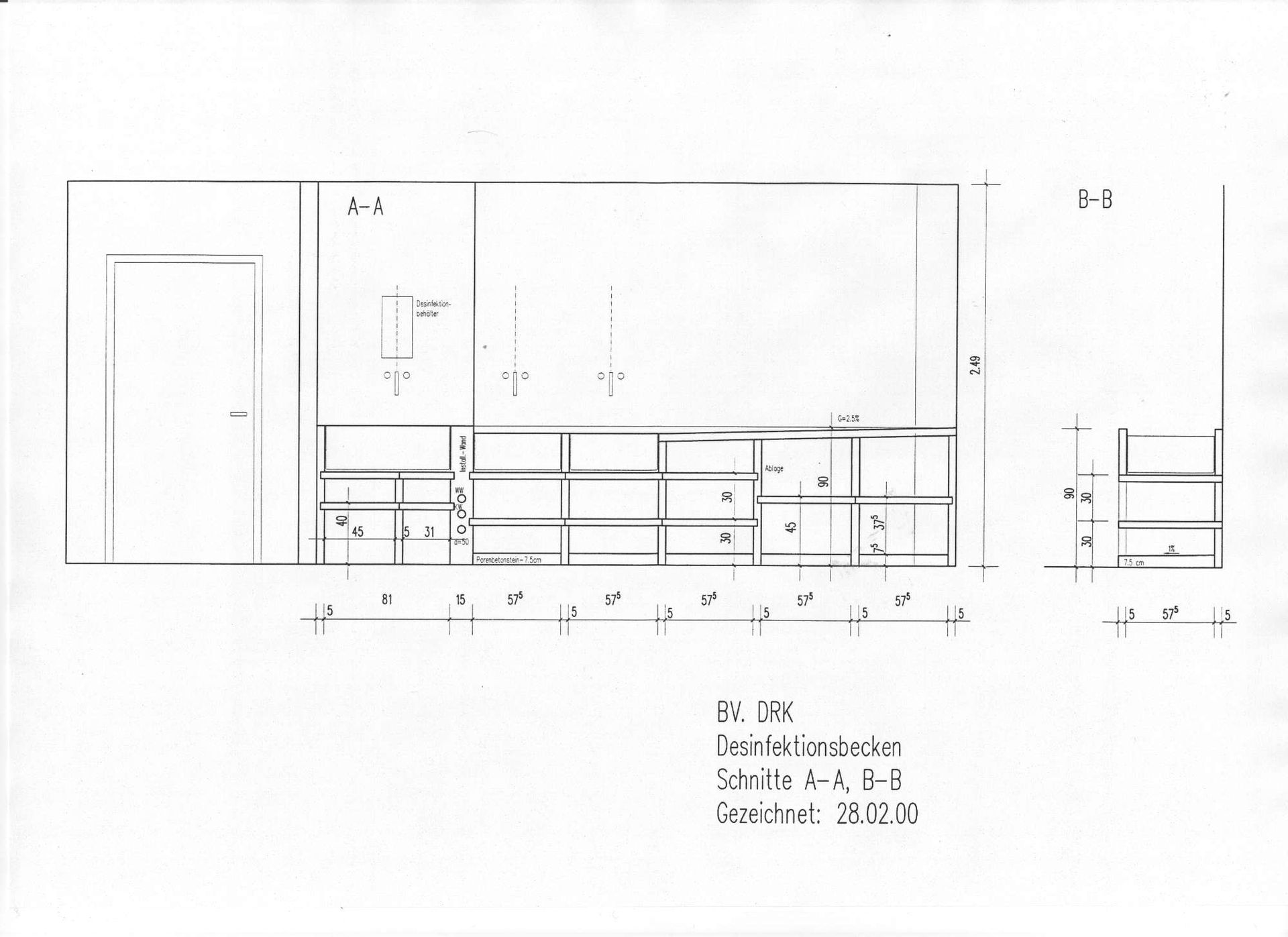 Grundrisse vom Umbaus der Werkstatt zum neuen Desinfektionsraum mit neuer Beckenanlage für DRK in Heidenheim