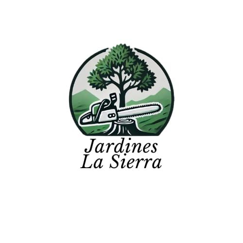 Un logotipo para jardines la sierra con una planta al fondo.